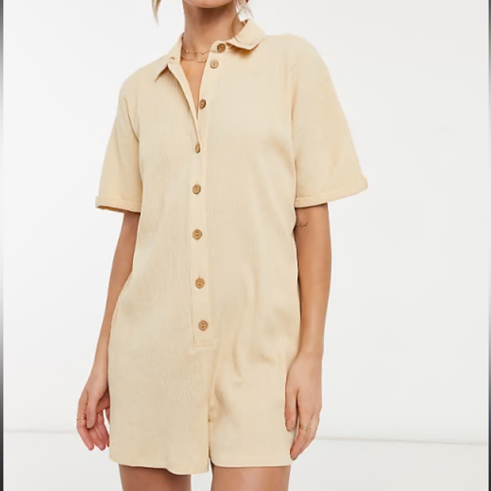 ASOS‎ DESIGN Button Up Shirt Romper Yellow Linen Cotton Blend 2
